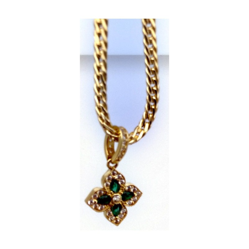 Medalla flor verde de oro 18k